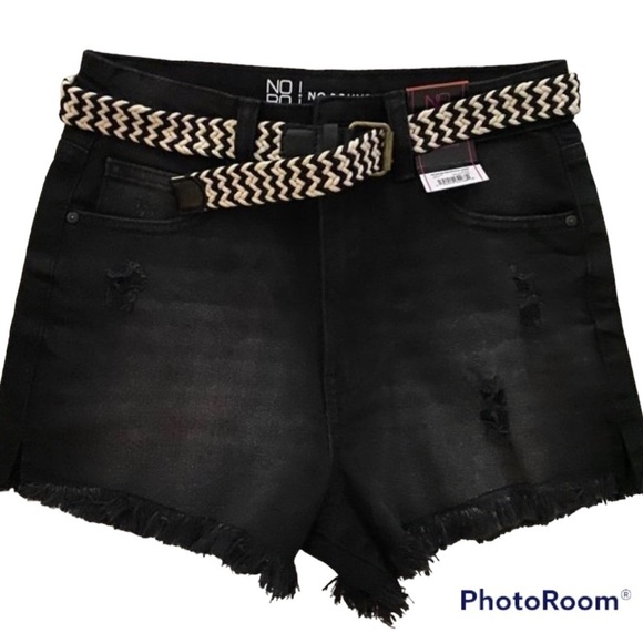 Black Jeans Cut Off and Ripped Shorts with braided belt size 7 - juniors - Picture 1 of 3